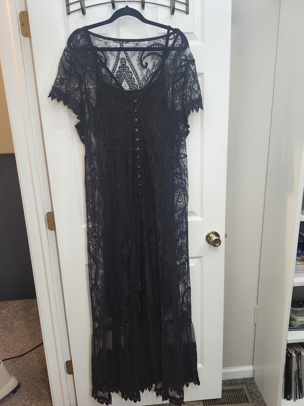 Torrid Black Lace Maxi Dress with Sheer Overlay, Torrid 3 = 3X, NWT - Picture 2 of 10